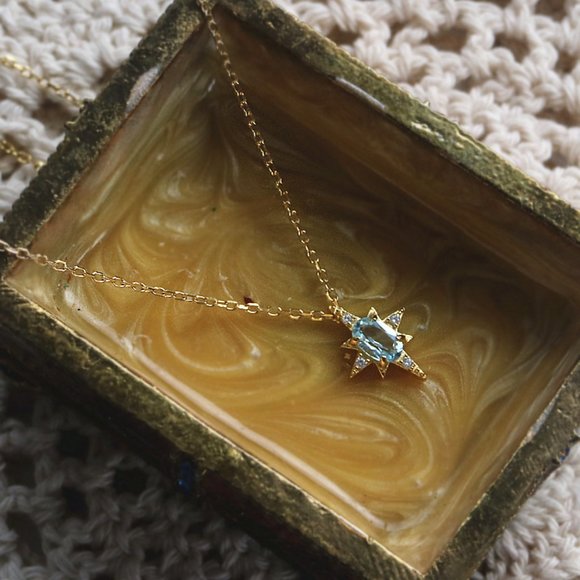 Genuine London Blue Topaz Necklace for Her Delicate Natural Crystal Pendant - Picture 3 of 8